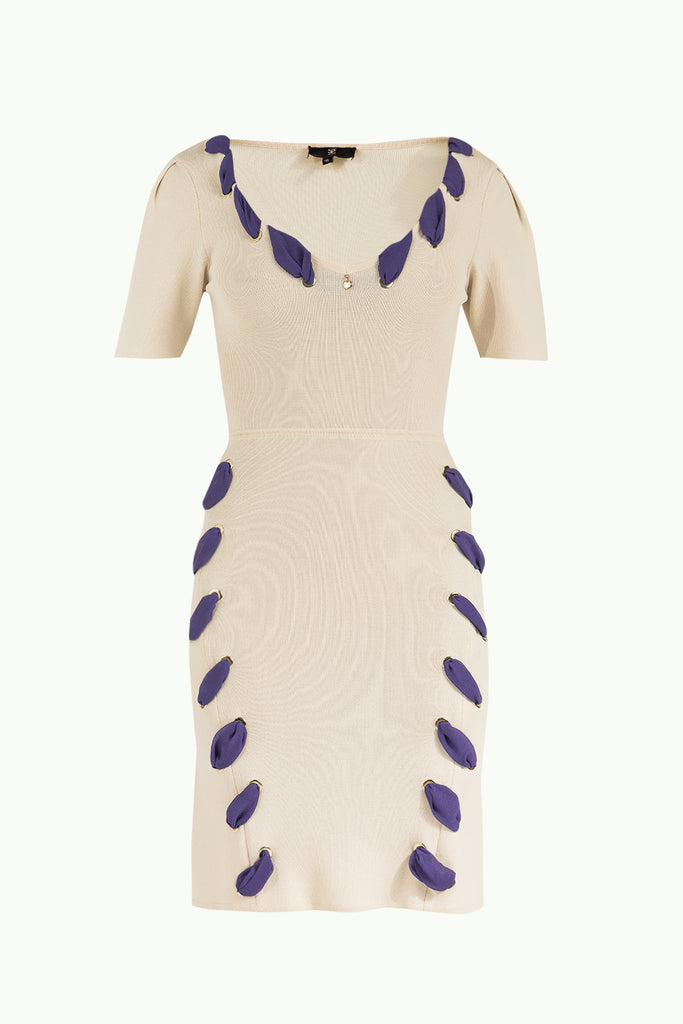 Kontrast Kumaşlı Triko Elbise Taş 28053