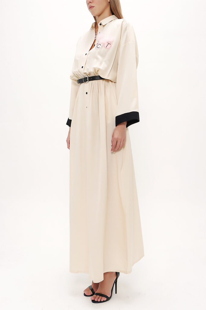 Beige Belted maxi dress 92433