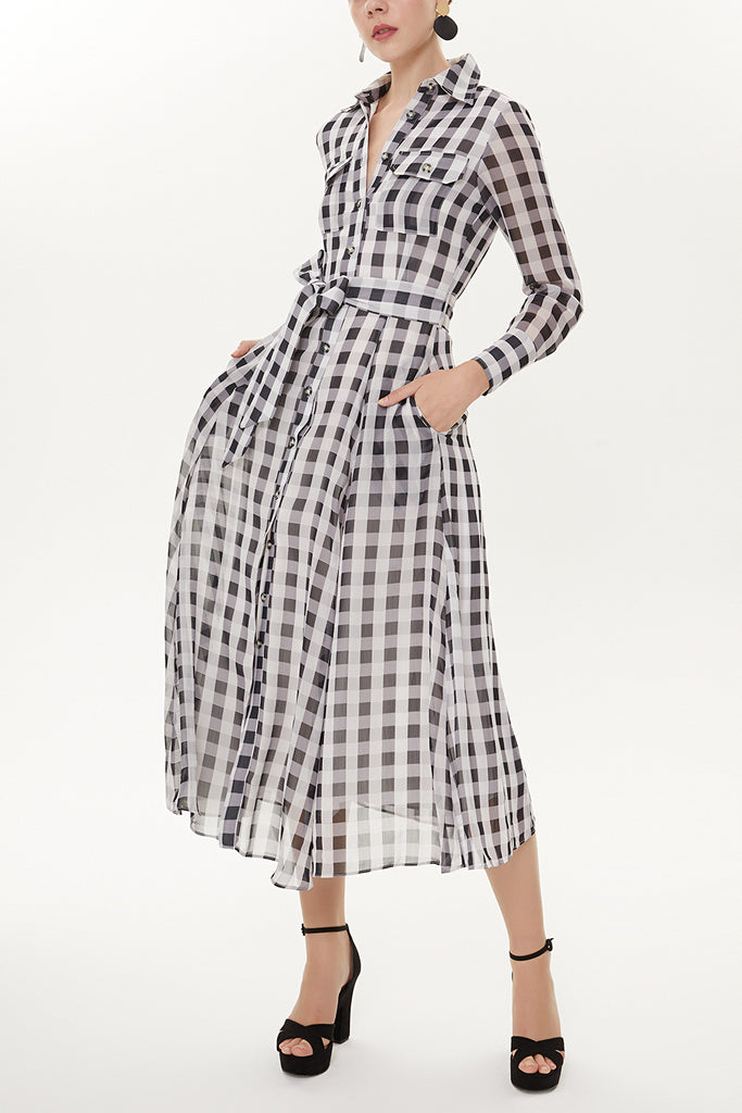 Black Button and Belted  Maxi dress   92758