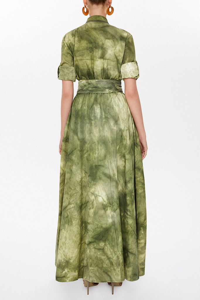 Khaki Pleated gabardine maxi dress 92515