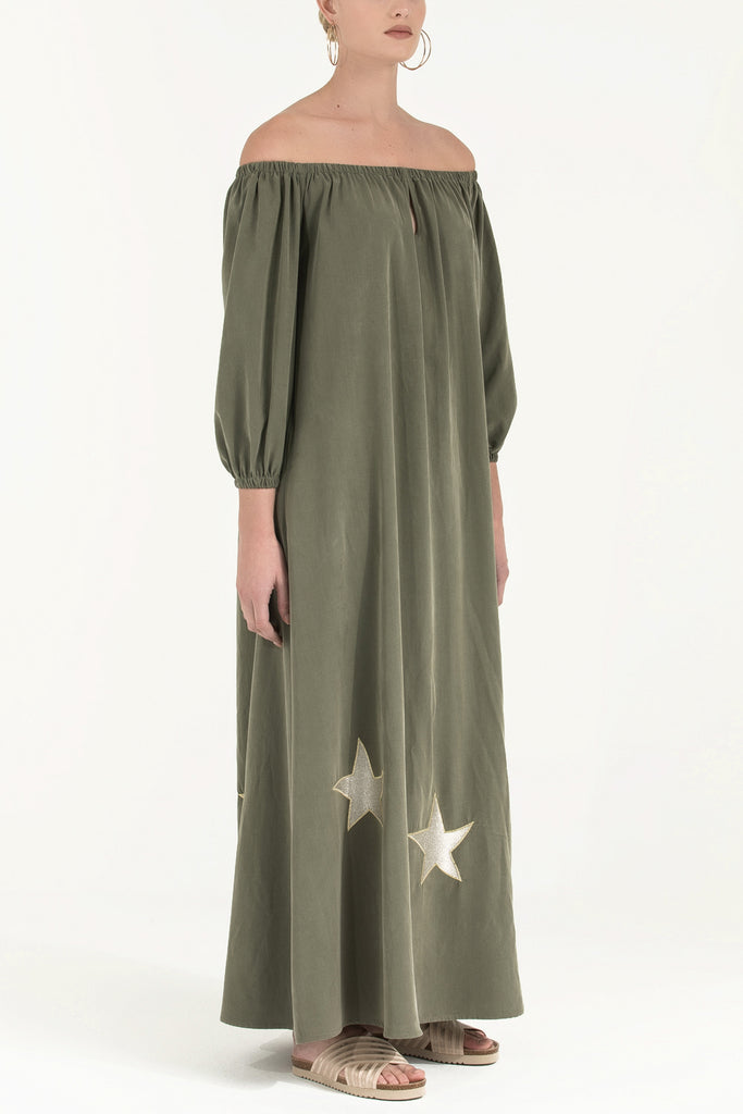 Yıldız Nakışlı Elbise Haki 92242