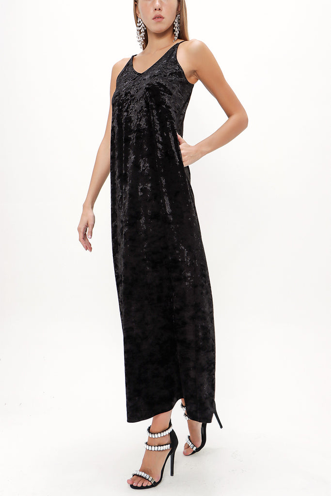 Black Strappy velvet maxi dress 92149