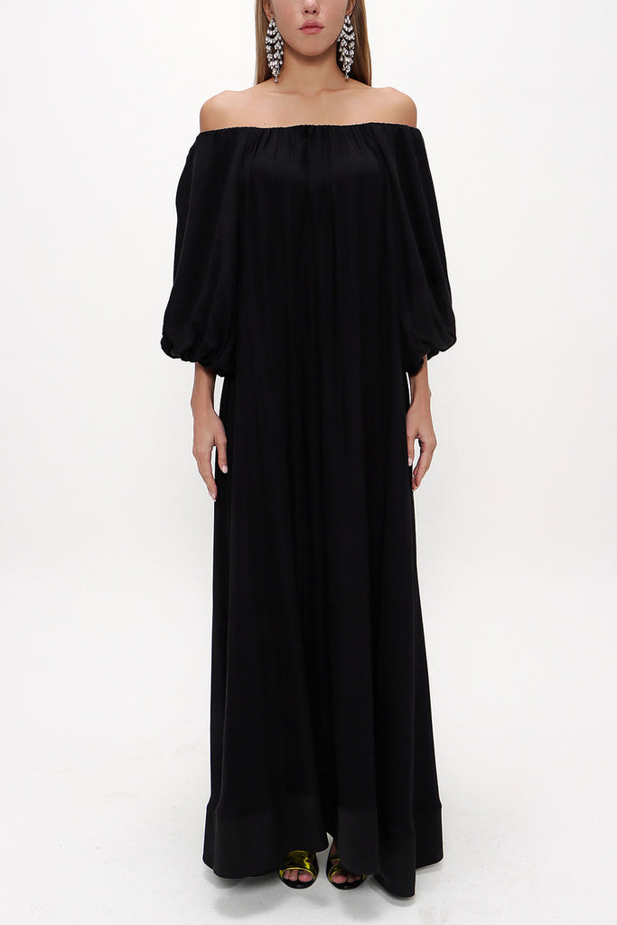 Black Ruffled wide cut dress 93462