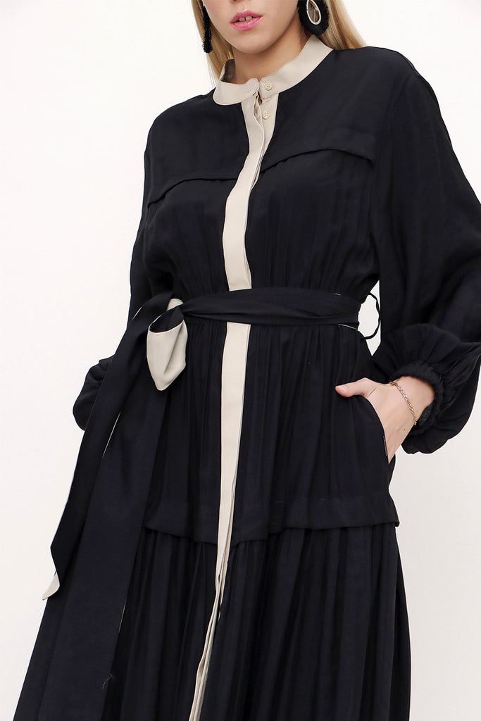 Black Pleated wide cut dress 93467