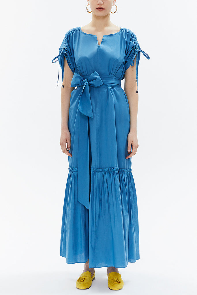 Blue Pleated sleeve wide cut maxi dress 93343