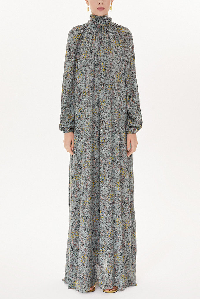 Gray Lace-up collar wide cut dress 93491