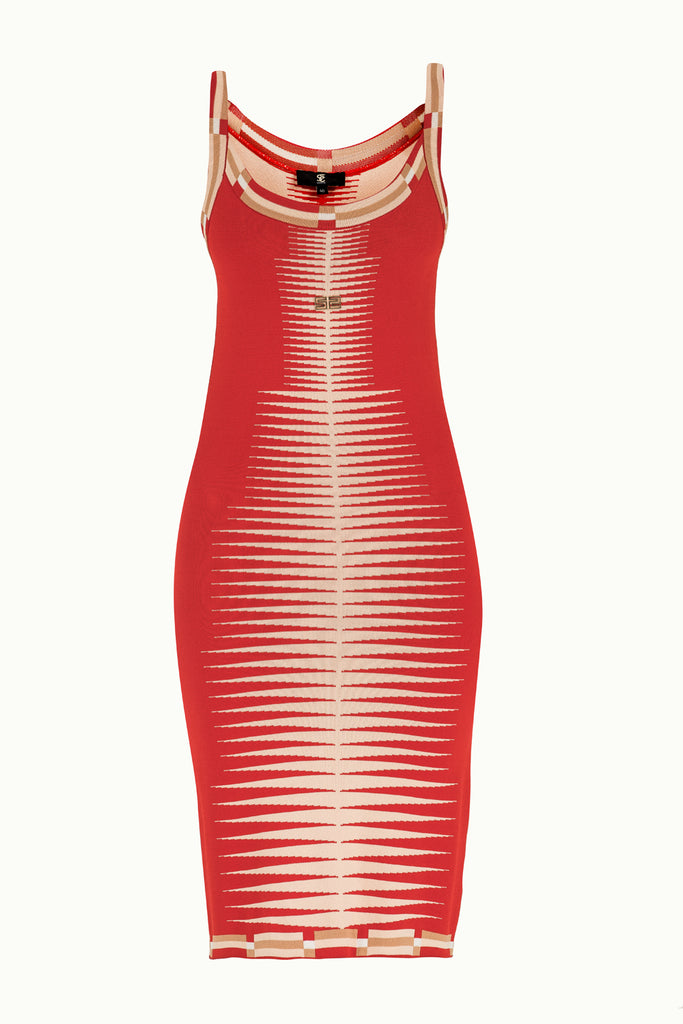 Desen Örgülü Kolsuz Triko Elbise Kırmızı 28027