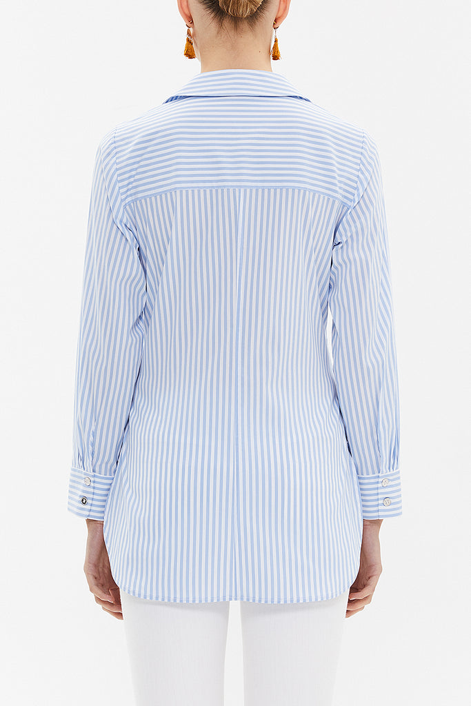 Striped Lacu up wide cut poplin shirt 10723