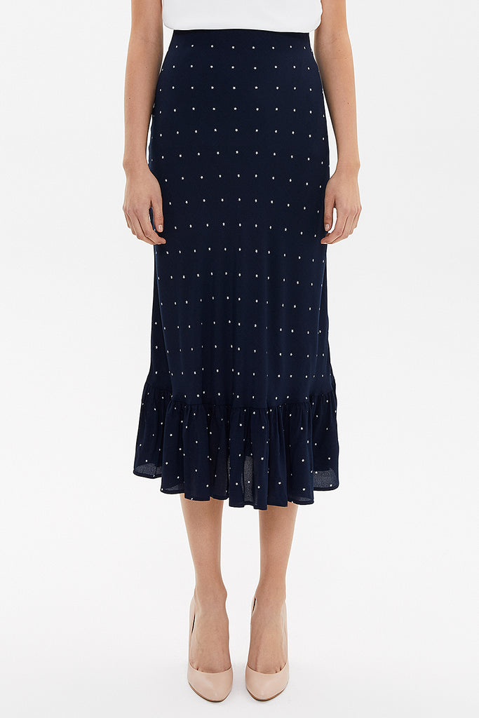 Navy Blue Mid-calf straight slim skirt  81124