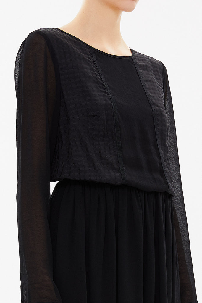 Black Elastic waist wide cut midi dress 92202