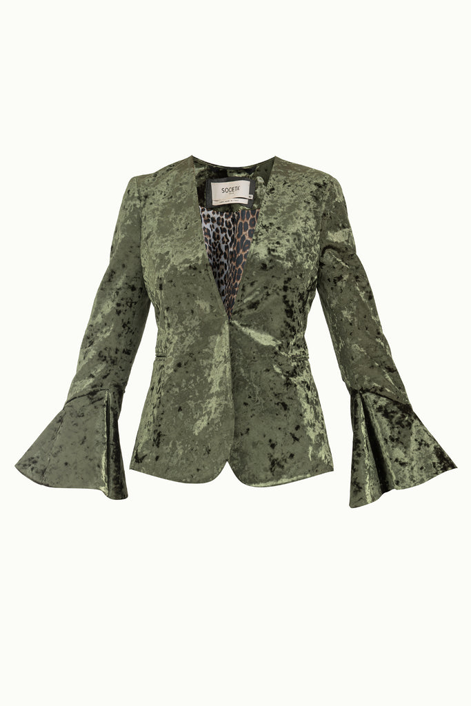 Kolları Valonlu Kadife Ceket Yeşil 61043