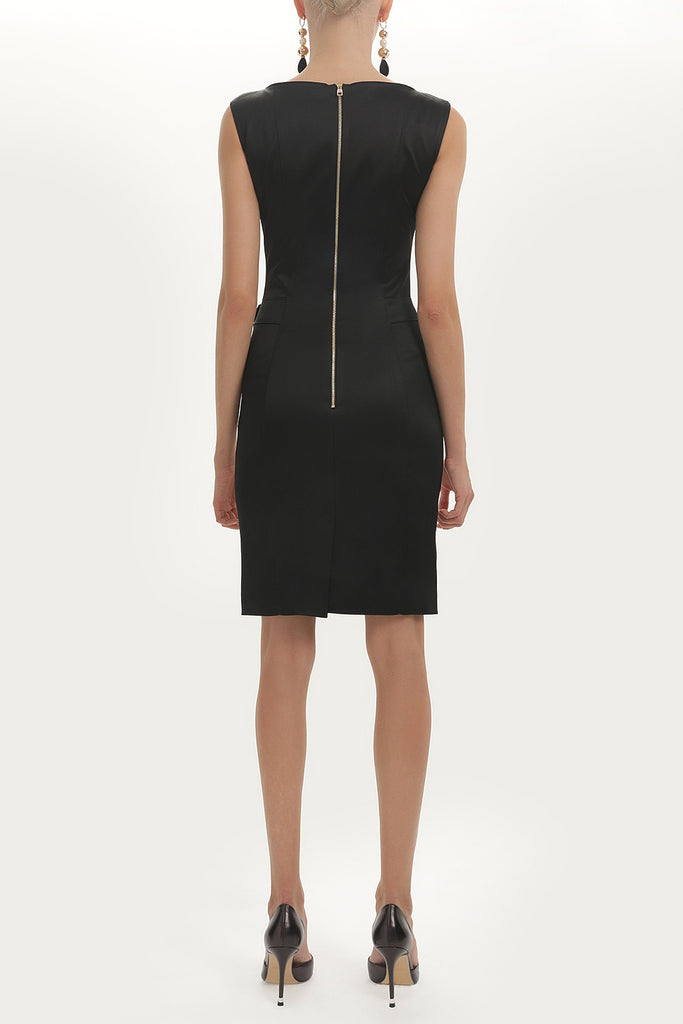 Black Ecru Contrast belted  Slim fit  mini  dress  90794