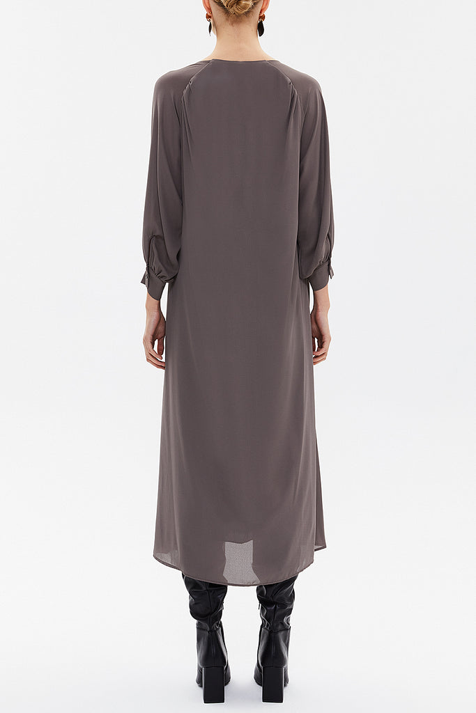 Mink V-neck Pleated wide cut midi dress 92479