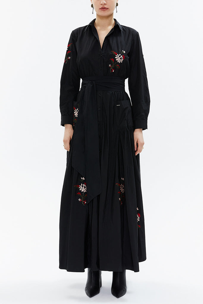 Black Embroidered maxi taffeta dress 93774