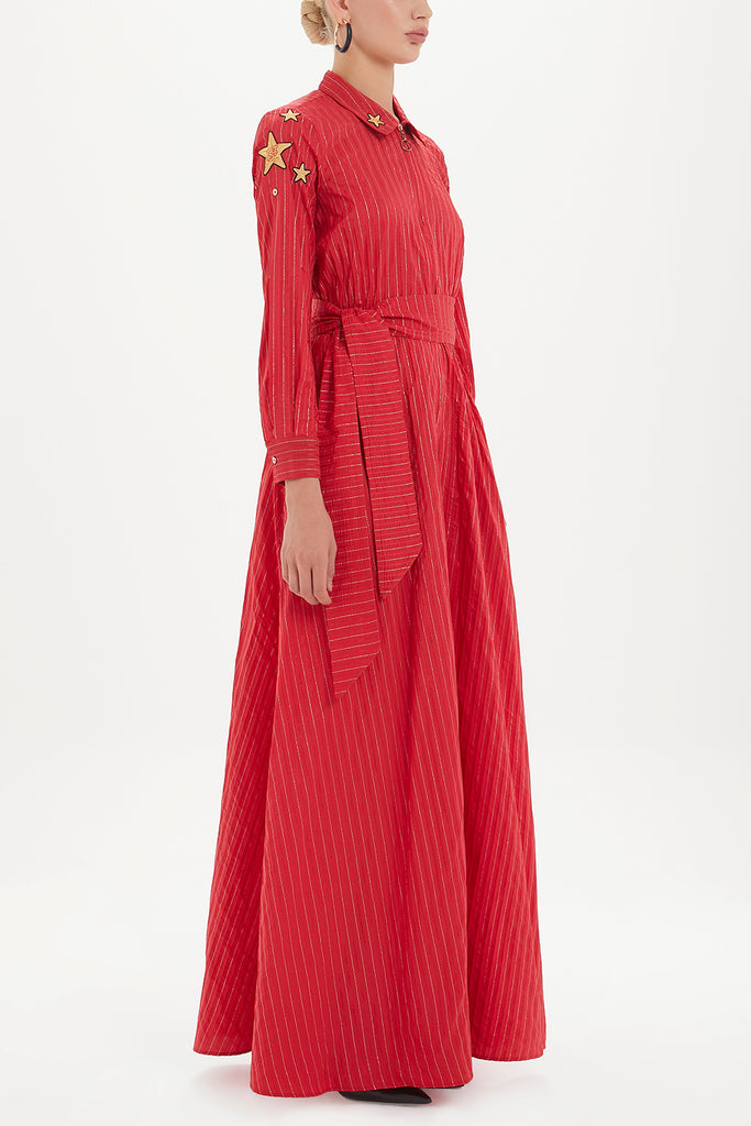 Yıldız Nakışlı Bol Kesim Uzun Elbise 92476