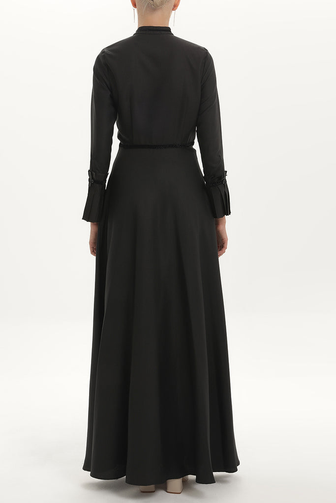 Black Pleat detail fitted waist maxi dress 92196