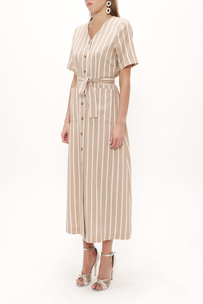 Beige Short sleeve midi dress 92852