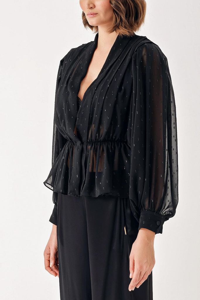 Spotted Double-breasted, draped loose chiffon shirt 10829