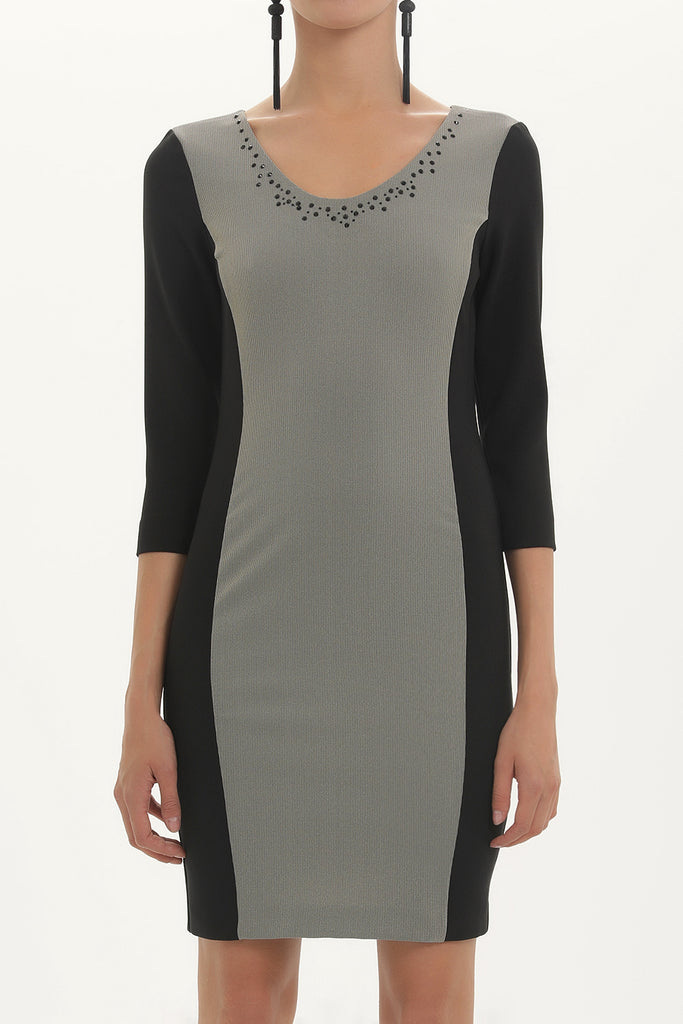 Black Printed V-neck Slim fit  mini dress  91448