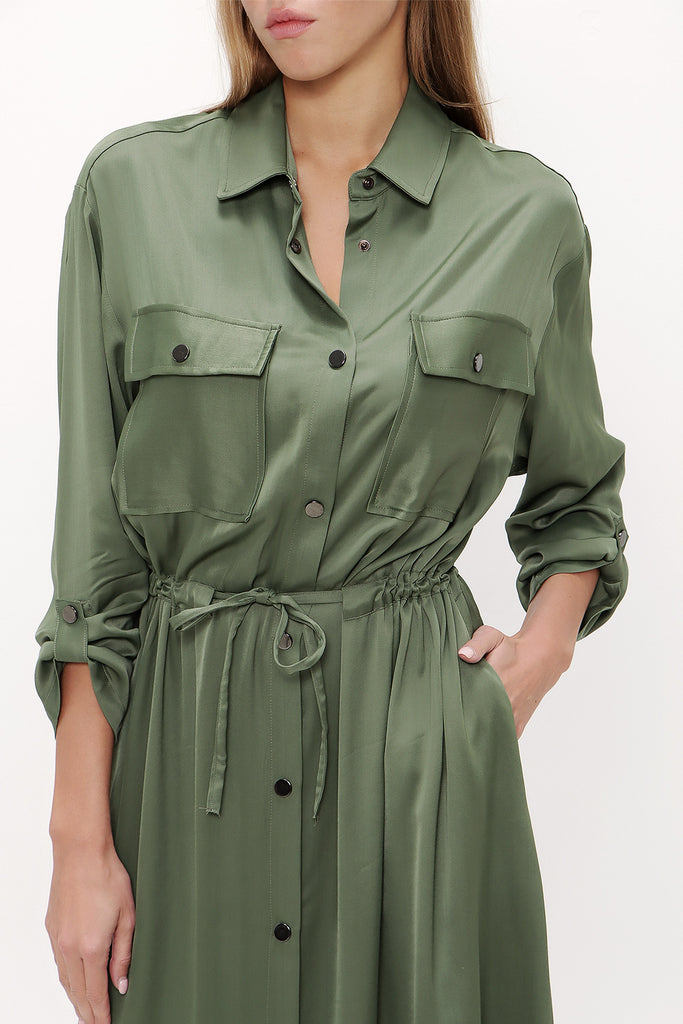 Green Lace up shirt  dress  93709