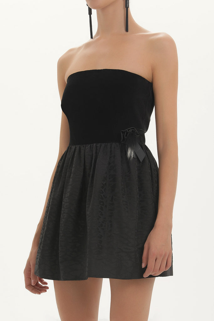 Black Velvet and jacquard sleevless mini dress 91457