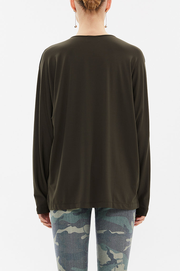 Khaki V-neck  wide cut blouse  19784