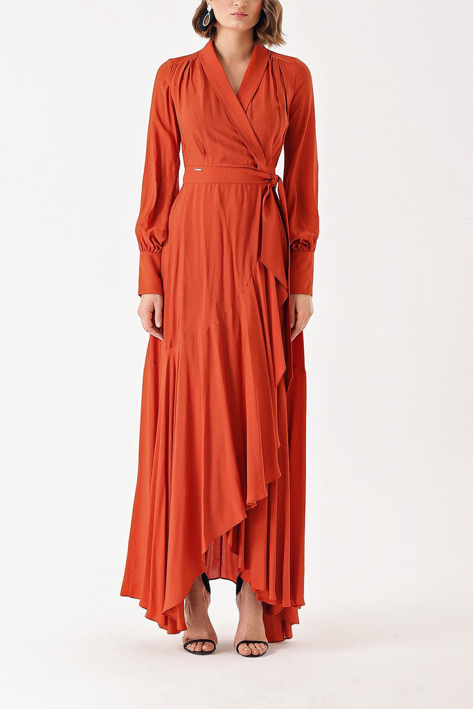 Orange wrapped long dress 93975