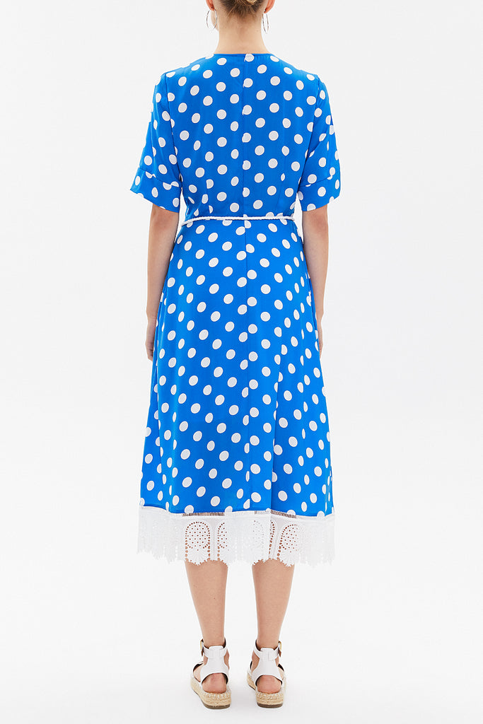 Blue Guipure wrap-over midi dress 92797