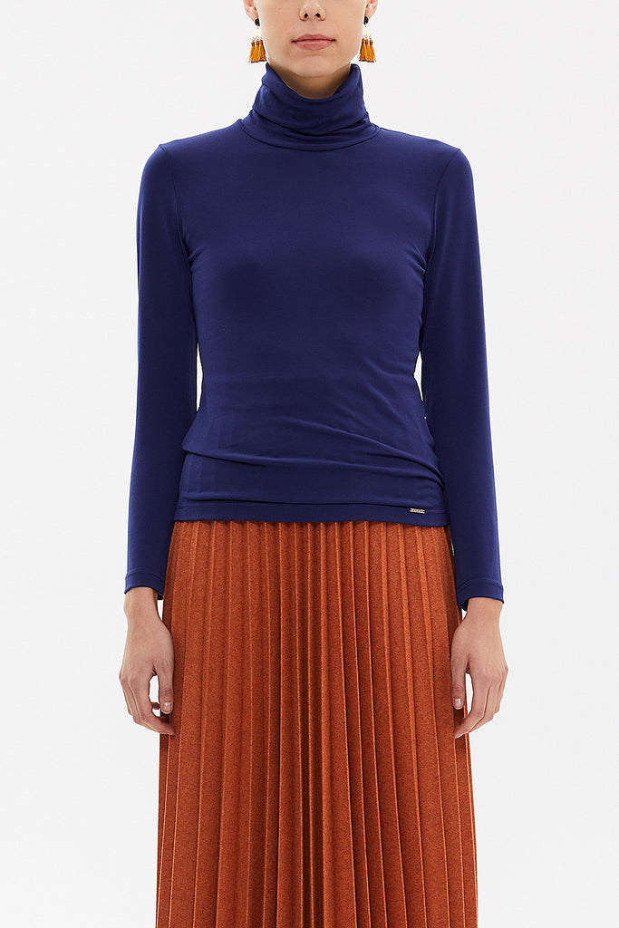 Navy Blue Turtleneck woven  blouse  19665