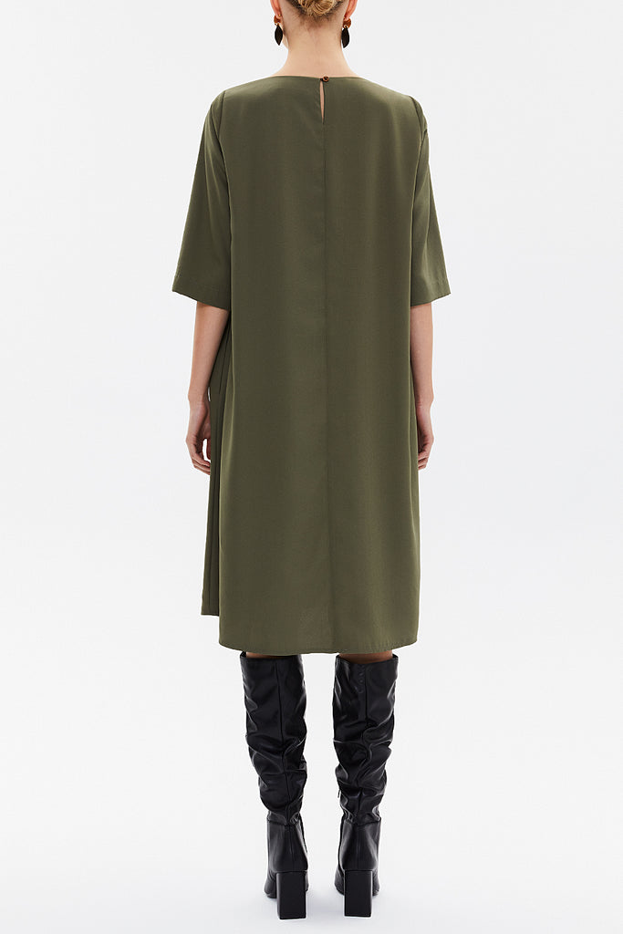 Khaki Embroidered wide cut midi dress 92804