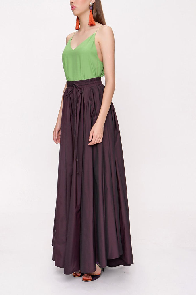 Dark Burgundy Pleated maxi skirt 81206