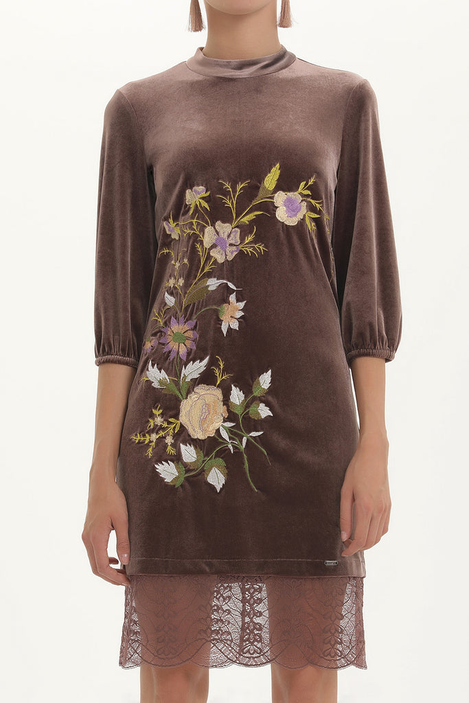 Salmon Embroidered velvet mini dress 92140