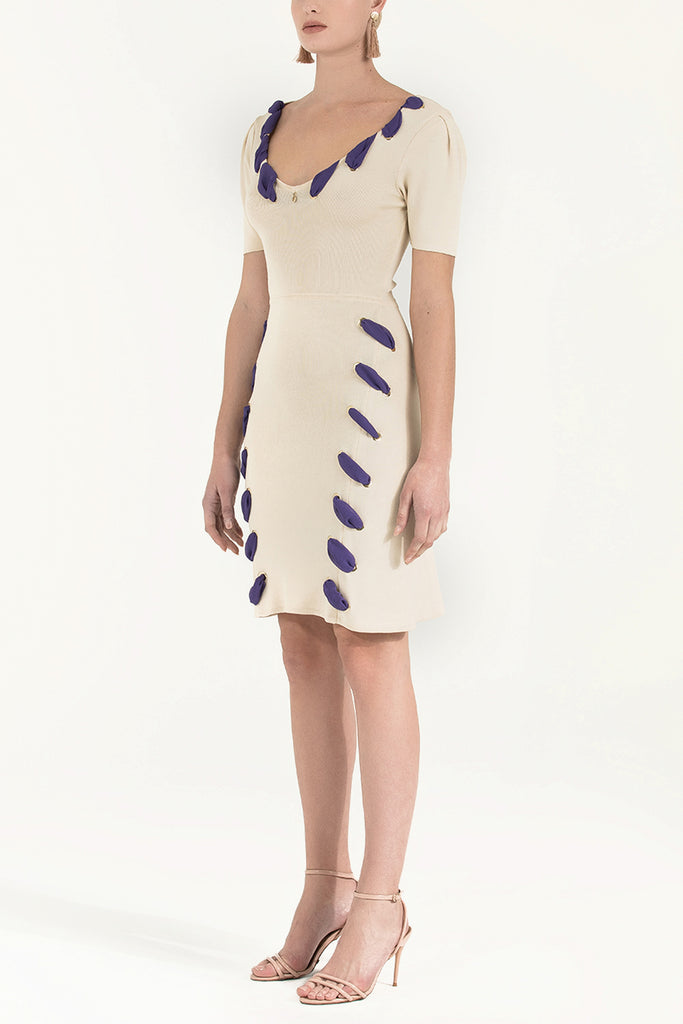 Kontrast Kumaşlı Triko Elbise Taş 28053