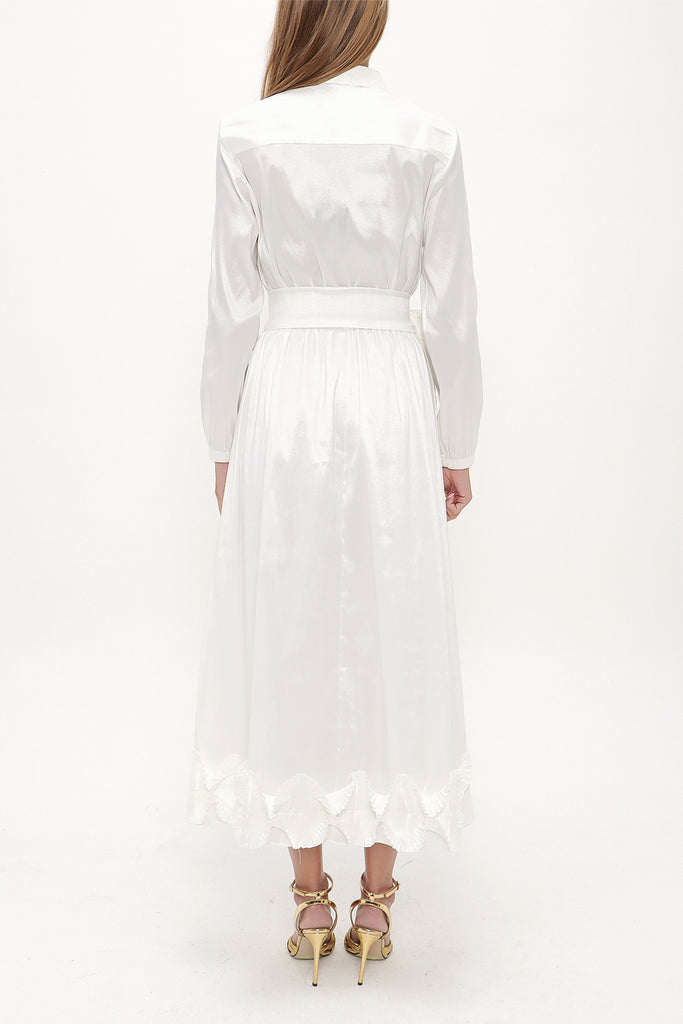White Pleated skirt midi dress 92906