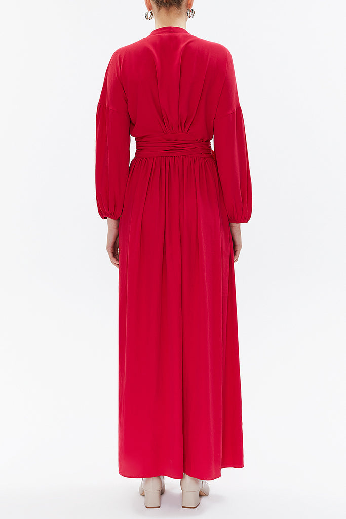 Sour Cherry Balloon sleeve wrap-over maxi dress 93271