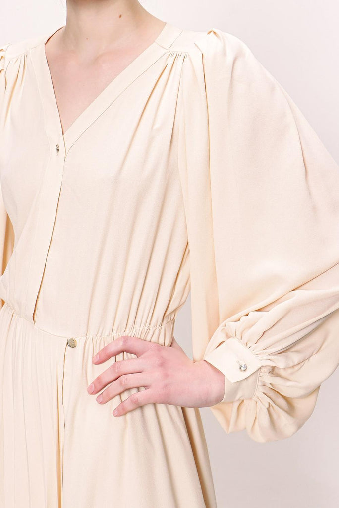 Beige Asymmetrical Pleated Dress 93120