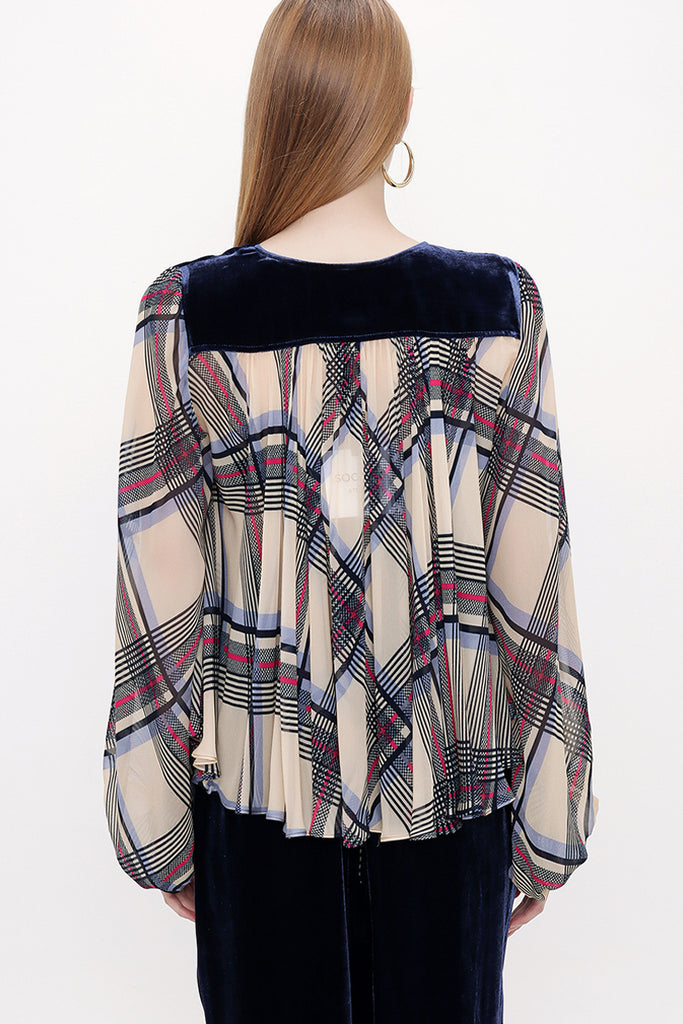 Patterned Velvet  combined blouse  19904