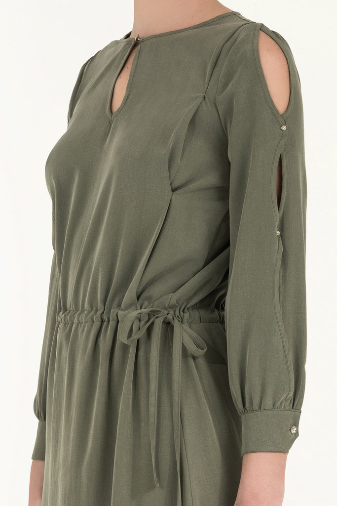 Kolları Pencereli Uzun Elbise 92265