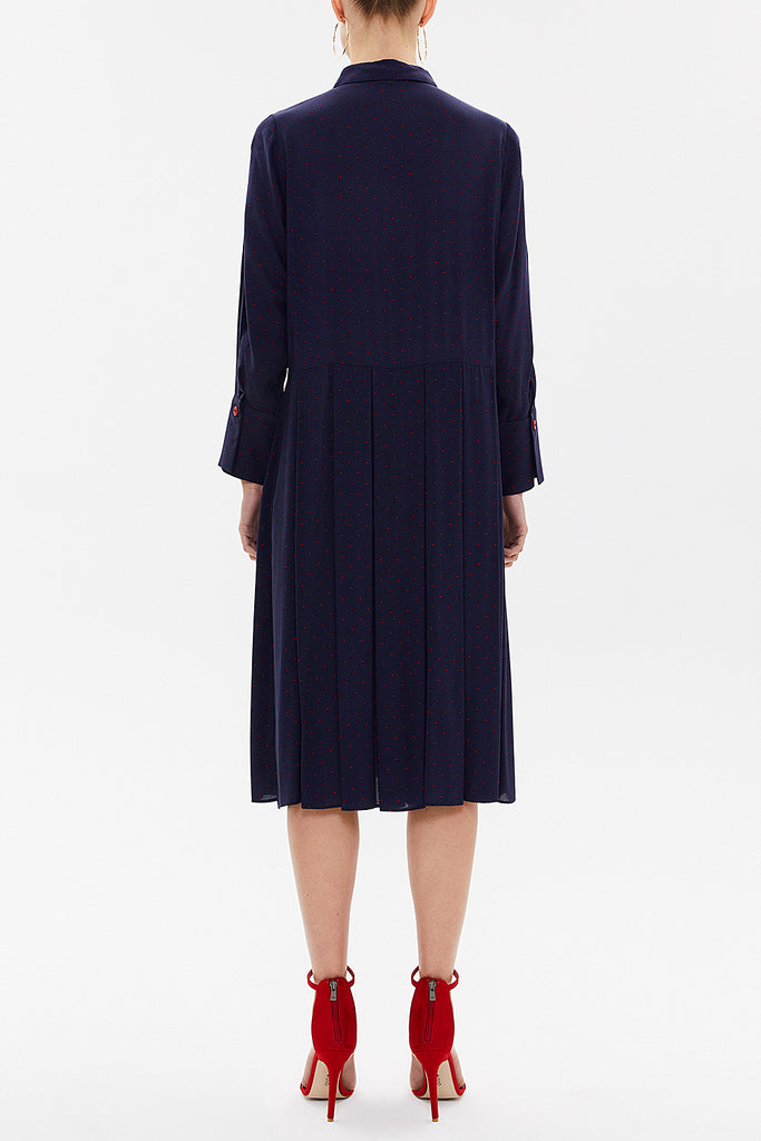 Navy Blue Pleated wide cut midi dress 92801