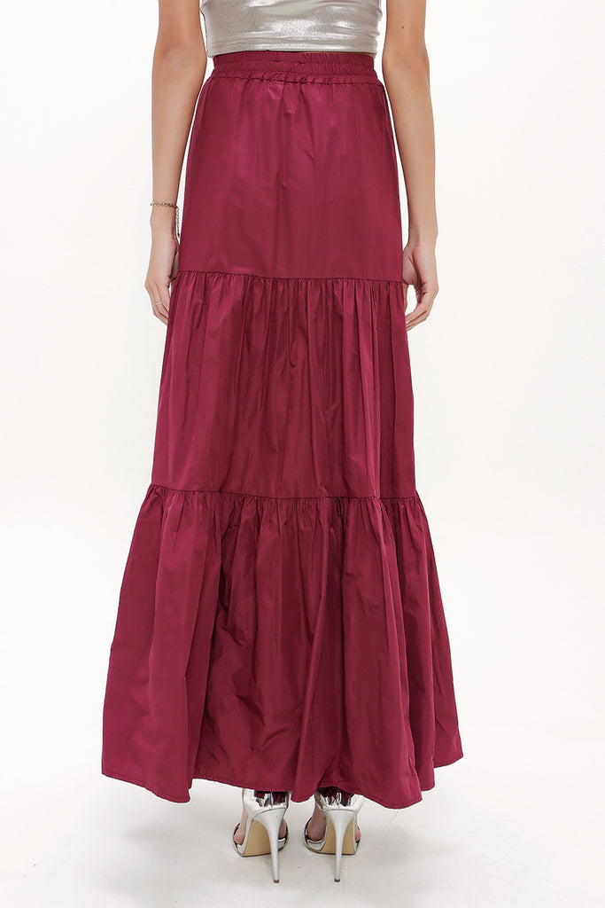 Purple Elastic and Pleated maxi skirt 81099