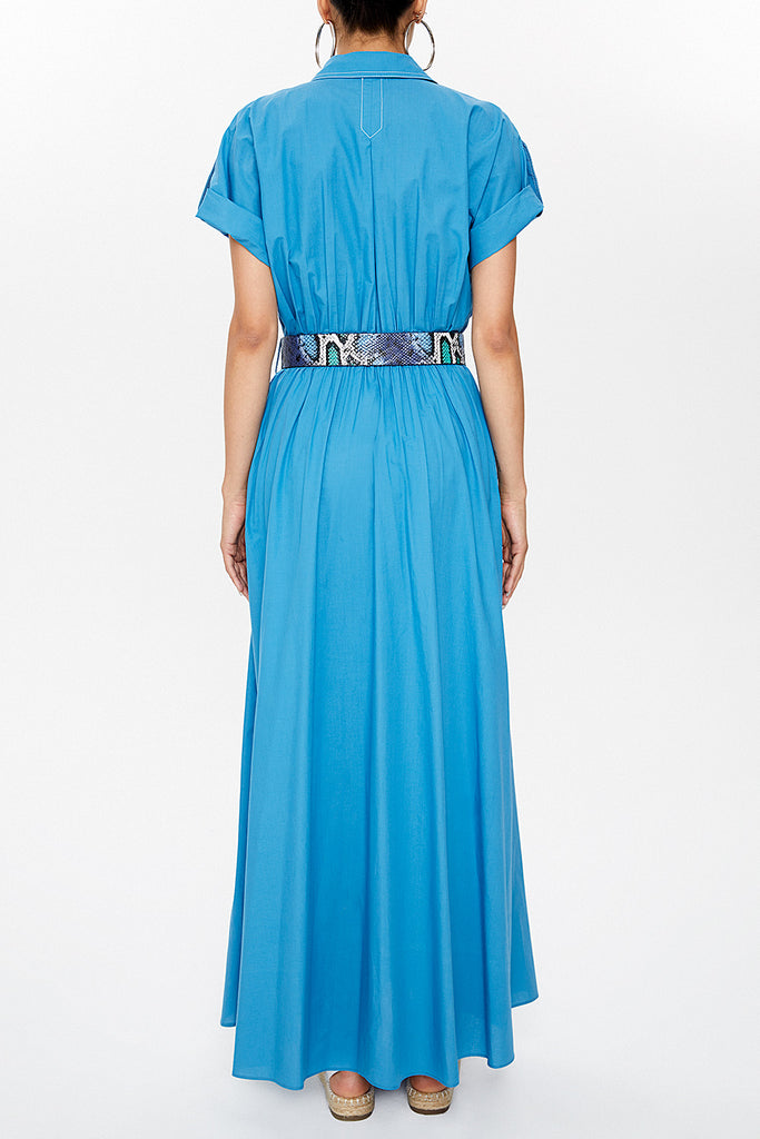 Blue Pocket elastic waist maxi dress 93098