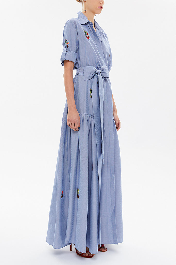 Blue Striped Embroidered maxi  dress 92866