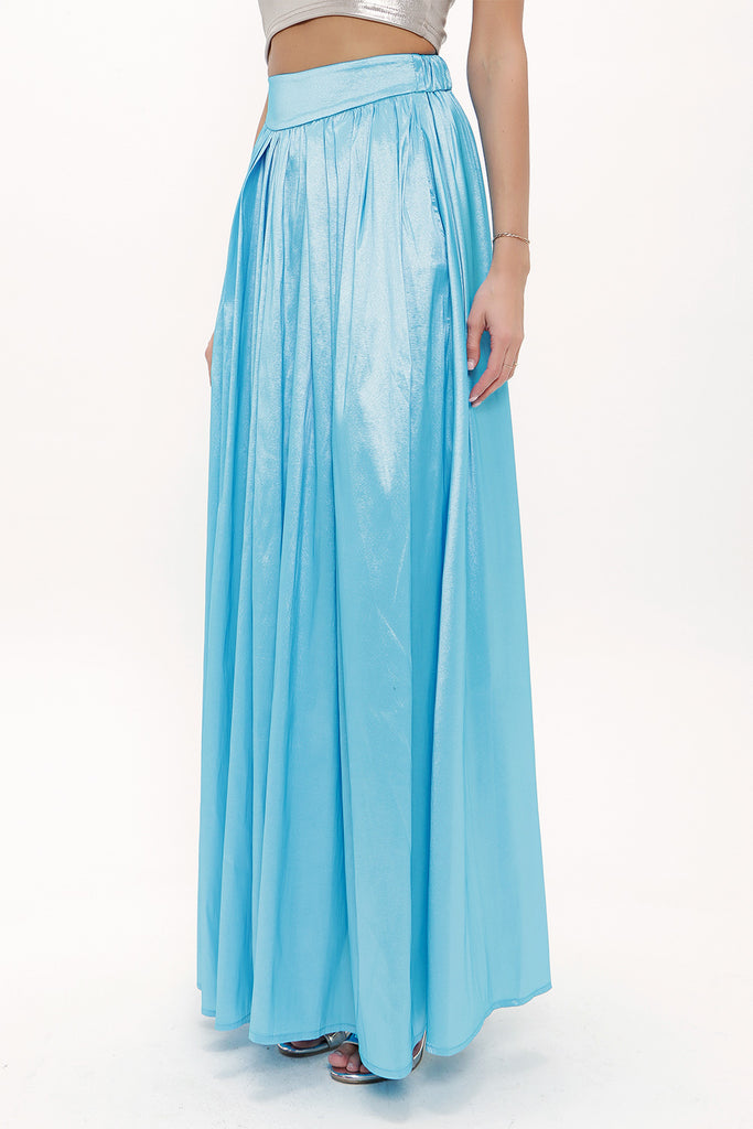 Blue Elastic and Pleated maxi skirt 81072
