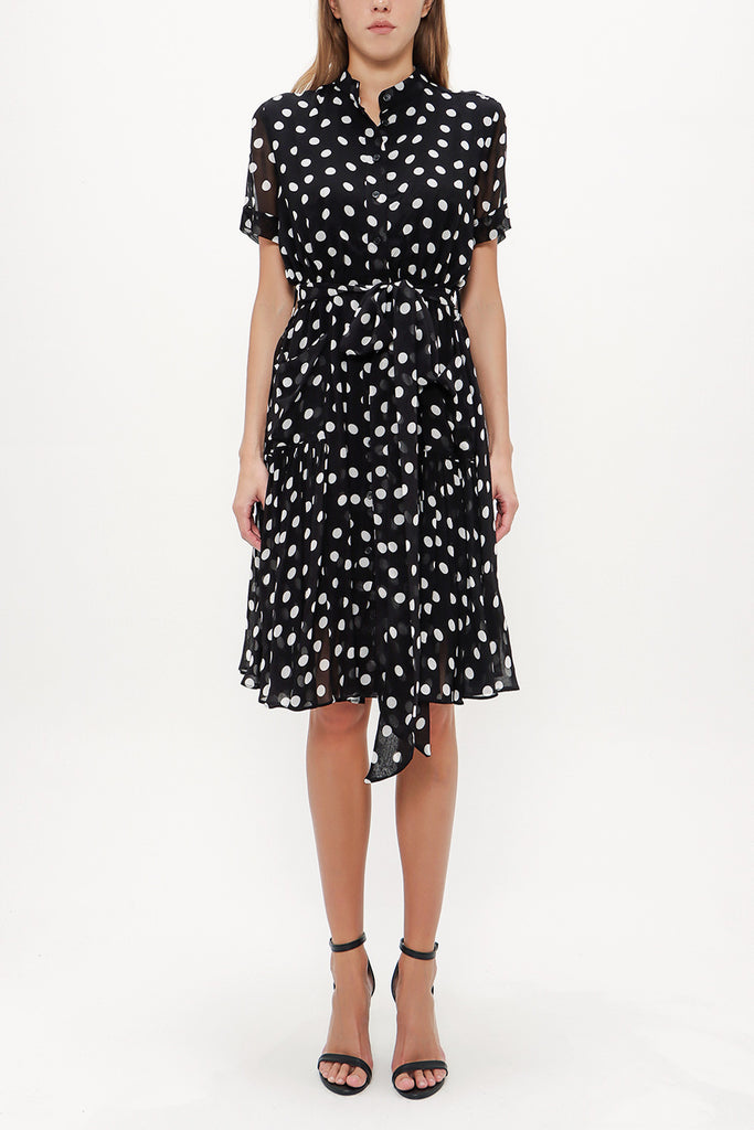 Spotted Short sleeve chiffon midi dress 92782