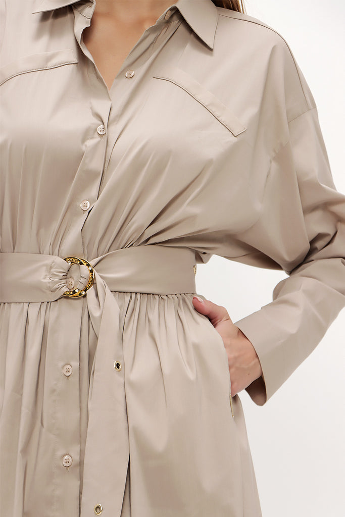 Beige Belted midi dress 92874