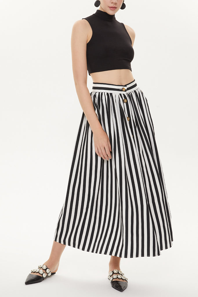 Black Button and Pleated skirt 81052