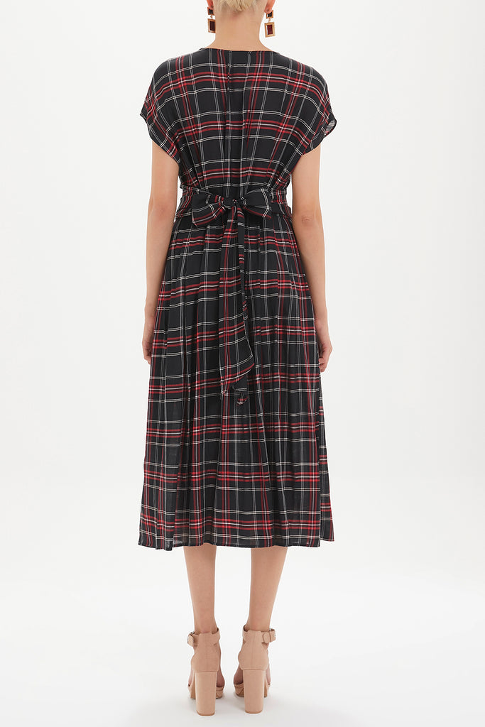 V Yaka Belden Bağcıklı Elbise Midi 92409