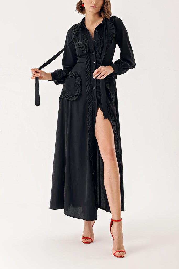 Black Tie-neck long dress 94402