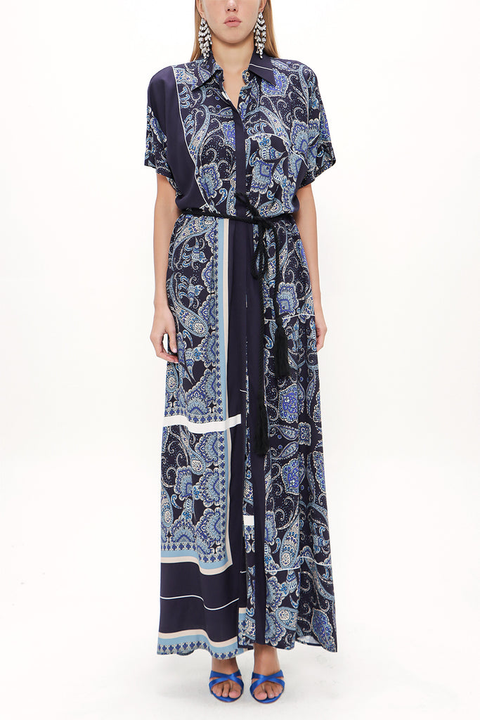 Navy Blue Off shoulder short sleeve maxi dress 92796