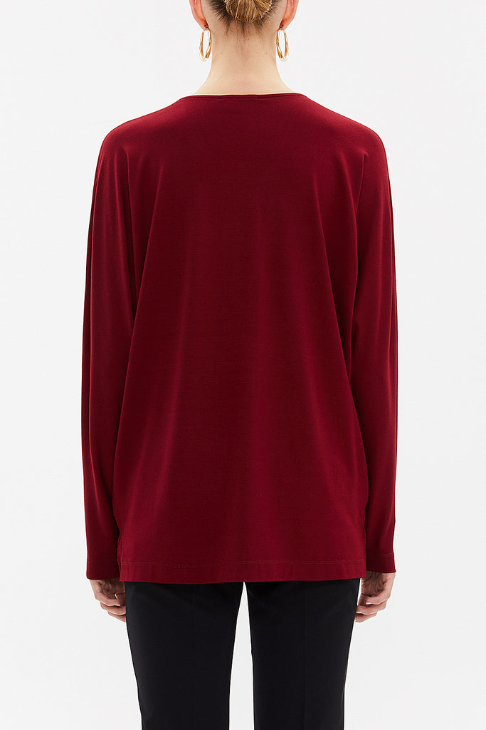 Burgundy V-neck  wide cut blouse  19784